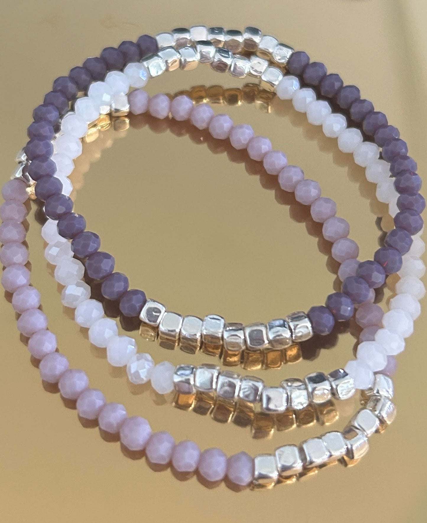 Silver, Purple, Lilac, and Silver Bracelet Set