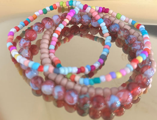 Bright mix of 4 beaded stretch bracelets