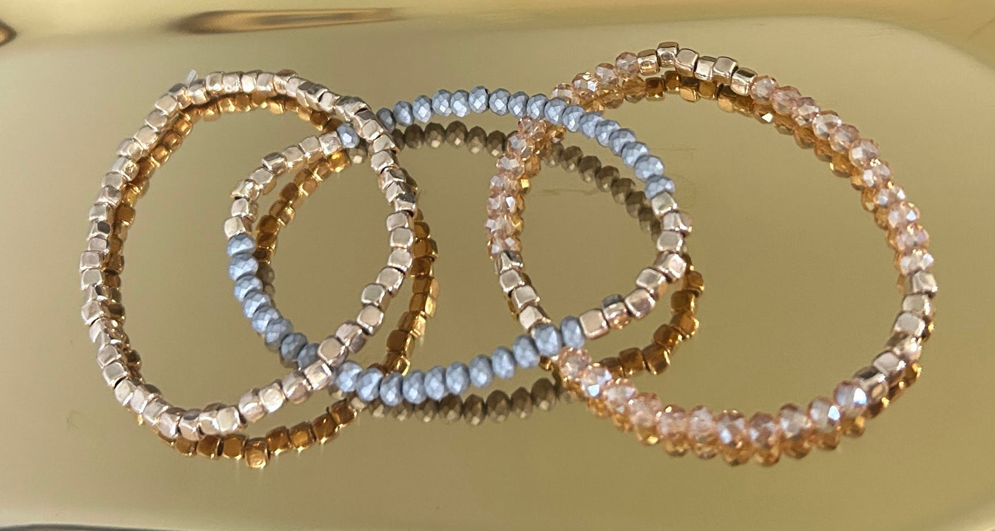 Multifaceted Grey, Golden Tan, and Gold Colored Bracelet Set