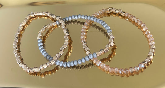 Multifaceted Grey, Golden Tan, and Gold Colored Bracelet Set