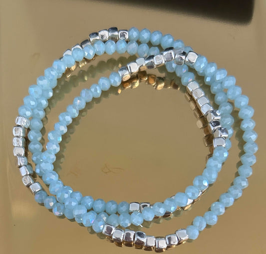 Light Blue and Silver Colored Bracelet Set