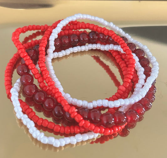 Bright reds set of 6 stretch bracelets
